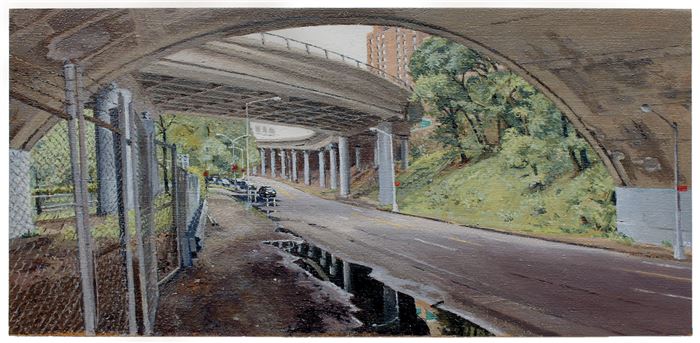 Rackstraw Downes, Under the J Line at Alabama Avenue, 2007. Oil on canvas.