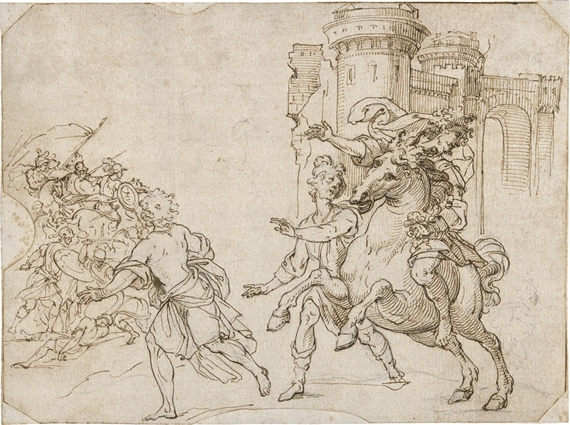 Reitergefecht vor einem Stadttor - Italian School, 16th Century