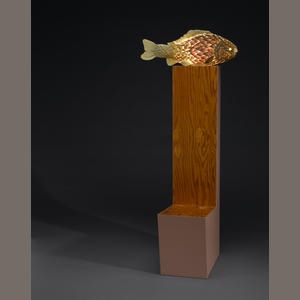 Rare and early Frank Gehry fish lamp with chair base on offer at Bonhams Los Angeles in October