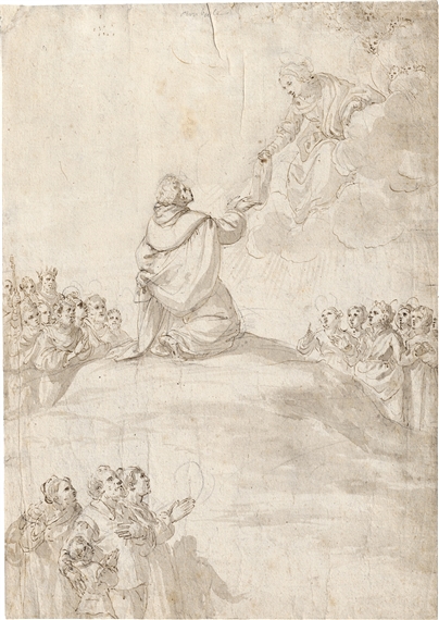 Der hl. Thomas empfängt den Gürtel von der Jungfrau Maria - Italian School, 17th Century
