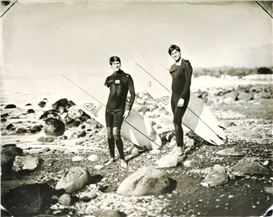 Sunlit mountains meet collodion surfboards in Berggruen's revival of 19th-century techniques